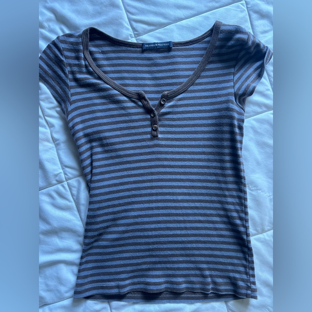 Brandy Melville Chocolate and Ash Striped Tee
